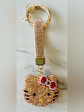 Hello Kitty Gold & Red Crystal Keychain Card Holder Charm